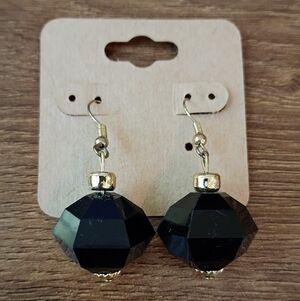 Black Drop Earrings faceted with Gold Accents